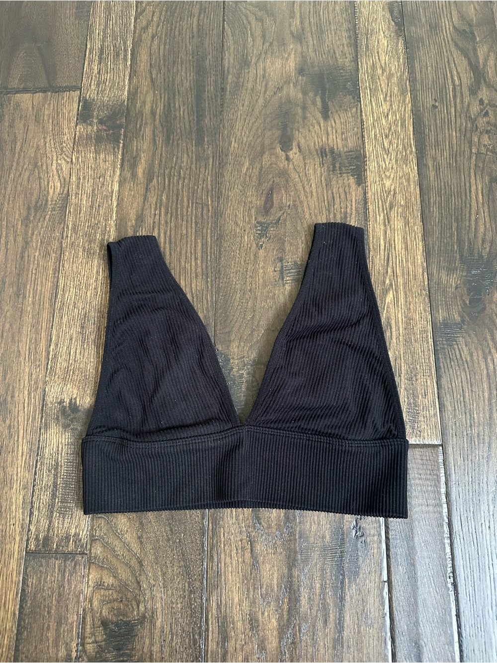 Garage Black Ribbed Plunge Bralette